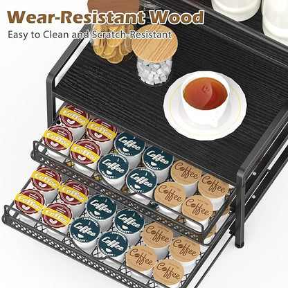 Coffee Bar Organizer, Coffee Pod Organizer,3 Tier Coffee Syrup Rack Organizer,72 K Cup Storage for Counter Storing K Cup,Coffee Syrups, Coffee Makers and Other Coffee Supplies-Black