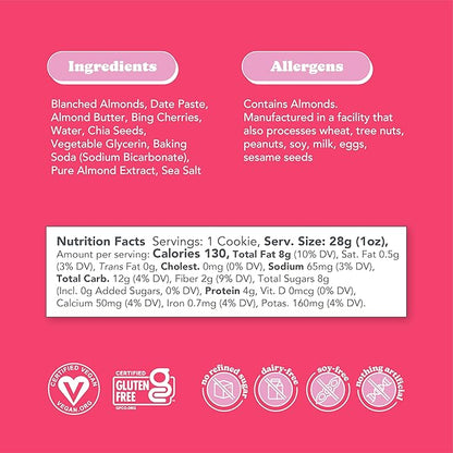Love + Chew Superfood Soft Baked MINI Cookies, Cherry Almond Flavor, Plant Based Cookie Made With Chia Seeds, Almonds & Cherries for Kids and Adults, Vegan Snacks, Gluten Free, Paleo, Non GMO, 18 Pack