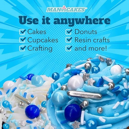 Manvscakes Sprinkles- Edible Cake and Cupcake Sprinkles with Assorted Shapes and Sizes for Parties, Metallic Sprinkle Mix for Cookies, Ice Cream, Cake and Cupcake Decorating, 4 oz, Blue sprinkles