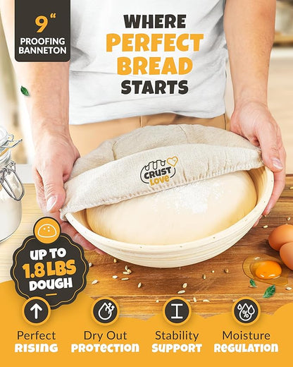 Dutch Oven for Bread Baking - incl. Sourdough Bread-Baking Supplies like Banneton Bread-Proofing Basket - 5QT Enameled Cast Iron Bread-Oven with Lid, Baking Pan, Scoring Tool Lame