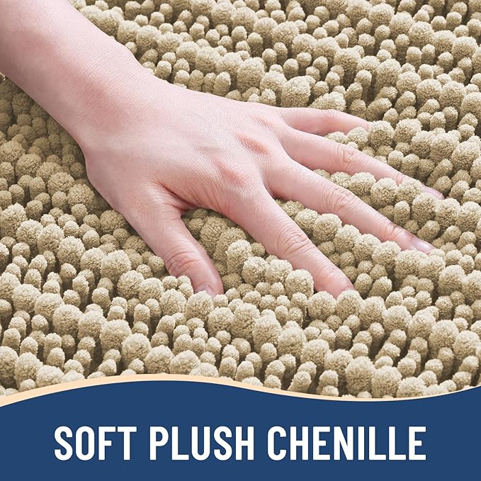 Arotive Luxury Chenille Bathroom Rug Mat, Extra Soft Thick Absorbent Shaggy Bath Rugs, Non-Slip Machine Wash Dry, Plush Bath Mats for Bathroom, Shower and Tub, 44x24, Beige