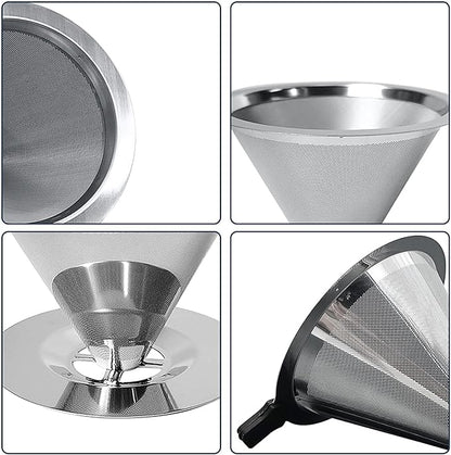Pour Over Coffee Dripper-Stainless Steel Coffee Filter,Reusable Drip Cone Coffee Filter Portable Pour for 1-4 Cup (With Base, S)