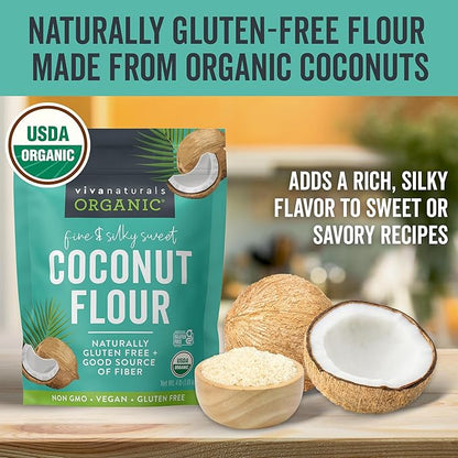 Viva Naturals Organic Coconut Flour, 4 lbs (1.81 kg) – Gluten Free Flour for Keto, Paleo & Vegan Baking, Good Source of Fiber, Low Fat, Non-GMO, Unbleached & Unrefined