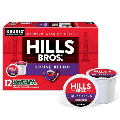 Hills Bros. House Blend Keurig K-Cup Pods for Keurig Brewers – Dark Roast Premium Arabica Blend, Kosher – 1 Pack of 12 Single Serve Pods