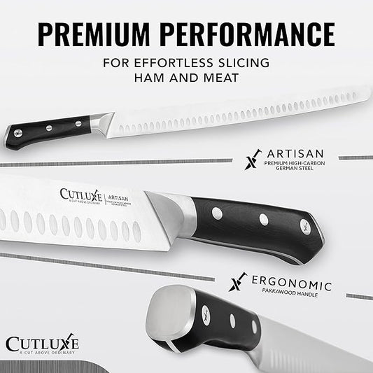 Cutluxe Extra-Long 14" Slicing Carving Knife – Brisket Knife, Razor Sharp Meat and BBQ Knіfe – High Carbon German Steel – Full Tang & Ergonomic Handle Design – Artisan Series