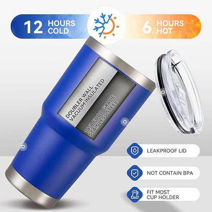 30 oz Tumbler with Lid Stainless Steel Tumblers Bulk Vacuum Insulated Cup Reusable Powder Coated Travel Mug Double Wall Leak Proof Cups Keep Cold Drinks for 12 Hours Blue, Set of 8