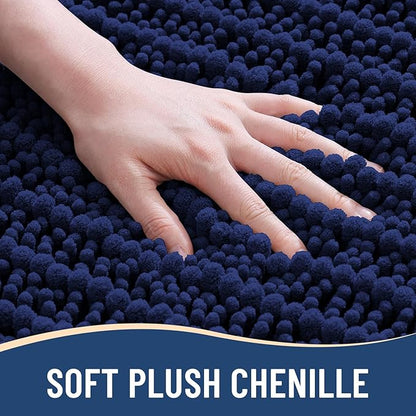Arotive Luxury Chenille Bathroom Rug Mat, Extra Soft Thick Absorbent Shaggy Bath Rugs, Non-Slip Machine Wash Dry, Plush Bath Mats for Bathroom, Shower and Tub, 30x20, Navy
