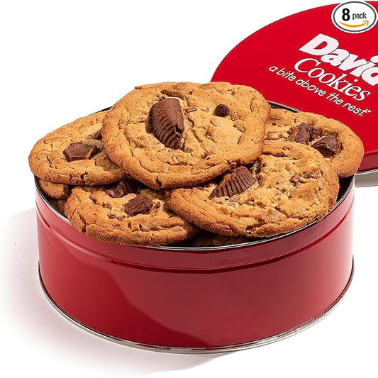 David's Cookies Peanut Butter Chunk Fresh-Baked Decadent Cookie Gift Basket Tin — Luscious Large Peanut Butter Cookies With No Added Preservatives — All-Natural Cookies — Ideal Gift for Corporate Birthday Fathers Mothers Day Get Well and Other Special ...
