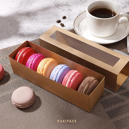25 Macaron Boxes for 6 Macarons Kraft Macaron Boxes with Interior Measurement 7.3" x 1.9" x 1.9" Macarons Gift Boxes with Clear Window (without Macaron inside)