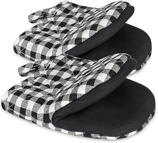 1 Pair Short Oven Mitts, Heat Resistant Silicone Kitchen Mini Oven Mitts for 500 Degrees, Non-Slip Grip Surfaces and Hanging Loop Gloves, Baking Grilling Barbecue Microwave Machine Washable