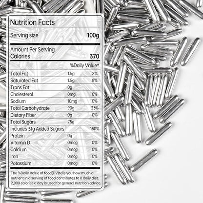 Silver Rods Sprinkles, Sugar Sprinkles For Cake Decorating, 150g/5.29oz, Food Grade, Ice Cream Decoration, Cupcake Toppers, Donuts, Cookies, Holiday, Birthday Party, Christmas Supplies