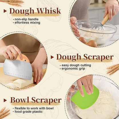 Sourdough Starter Kit, 9" Round & 10" Oval Banneton Bread Proofing Basket Set, Sourdough Starter Jar Glass, Complete Sourdough Bread Baking Supplies Making Tools Gifts for Bakers Women Mom