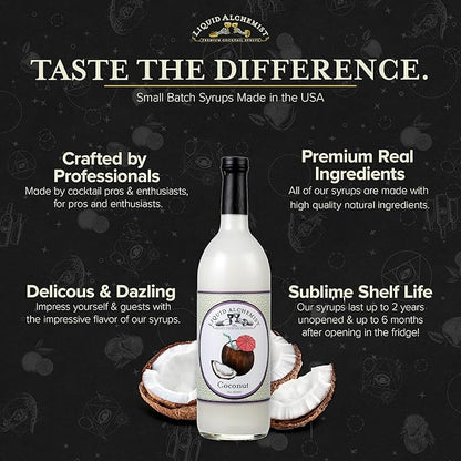 Liquid Alchemist Coconut Syrup for Drinks - Real Ingredients Make our Cream of Coconut Syrup a Perfect Pina Colada Drink Mix - Tropical Flavoring for Drinks - Vegan & Non-GMO (12 oz)