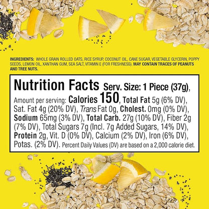 Bobo's Oat Bites, Lemon Poppyseed, 1.3 oz Bites (30 Pack Box), Gluten Free Whole Grain Snack, Vegan On-The-Go