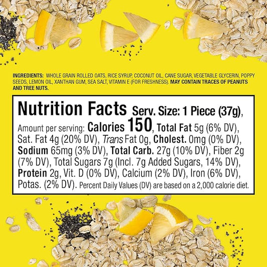 Bobo's Oat Bites, Lemon Poppyseed, 1.3 oz Bites (30 Pack Box), Gluten Free Whole Grain Snack, Vegan On-The-Go