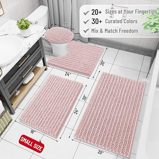 Arotive Luxury Chenille Bathroom Rug Mat, Extra Soft Thick Absorbent Shaggy Bath Rugs, Non-Slip Machine Wash Dry, Plush Bath Mats for Bathroom, Shower and Tub, 24x16, Dirty Pink