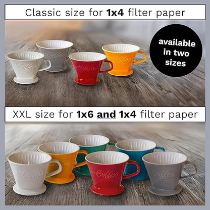 Creano XXL Porcelain Coffee Dripper Blue - Ceramic Cone Brewer - Pour Over Coffee Maker - Filter Size 4 - huge and heavy quality 800gr/28oz - 6 Colours availeble
