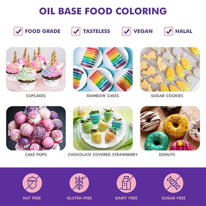 Upgraded Oil Based Food Coloring for Chocolate, 10 Colors , for Candy Melts, Nomeca Edible Food Dye for Baking Cake Decorating Cookies Icing Fondant Meringues - .35 Fl. Oz Bottles