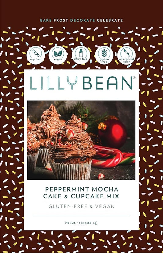 LillyBean Gluten Free Peppermint Mocha Cupcake Mix with No Artificial Colors - Dairy and Soy Free, Vegan - Makes Delicious Desserts - Cakes, Donuts, Cake Pops - 13 oz