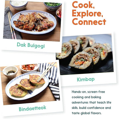 eat2explore Cooking Kits for Kids – Interactive & Educational Kids Cooking Sets Real for Ages 5 and Up,3 Recipe Cards & Global Ingredients – Fun Gift for Young Chefs (South Korea Edition)