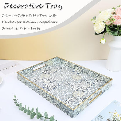 Rectangle Plastic Serving Tray with Handles, Elegant Decorative Tray for Coffee Table, Ottoman, Living Room, Kitchen, and Outdoor Use. 12"*16"*1.6" F