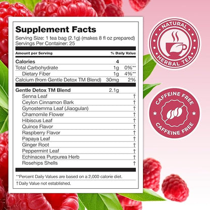 Total Tea SIimming Detox Tea Caffeine Free - 25 Day Detox - Herbal Tea with Chamomile, Hibiscus Tea & Ginger Root for Colon Cleanse – Natural Raspberry Fruit Tea