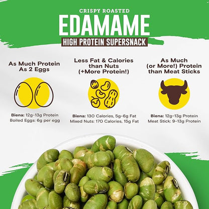 Biena Crispy Roasted Edamame Beans Snack – High Protein Low Carb Snack for Adults & Kids, 12g-13g Protein per Serving - Made w/Avocado Oil – Vegan, Gluten-Free – 18-Pack 1.05oz Variety Pack