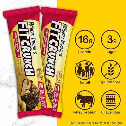 FITCRUNCH Snack Size Protein Bars, 6-Layer Baked Bar, 3g of Sugar, Gluten Free & Soft Cake Core (9 Bars, Chocolate Peanut Butter)