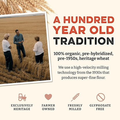 Sunrise Flour Mill Heritage Whole Wheat Bread Blend - 5 lb | USDA Organic All Purpose Flour Unbleached - Non-GMO, Kosher, Grown Without Glyphosate, Ancient Grains, Bread Flour Organic.