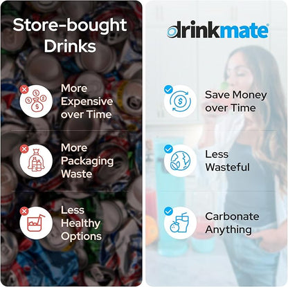Drinkmate OmniFizz Sparkling Water and Soda Maker, Carbonates Any Drink, Special Bundle - Includes 60L CO2 Cylinder, Two Carbonation Bottles, and Fizz Infuser (Arctic Blue)