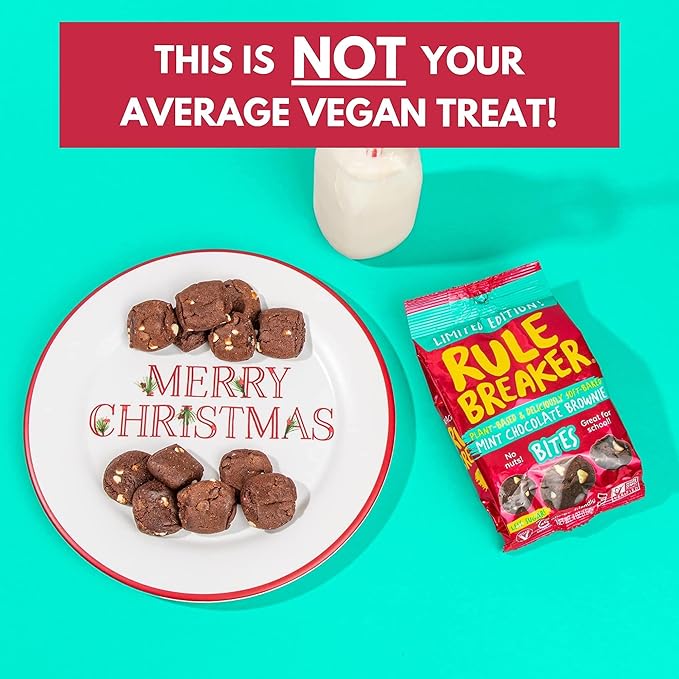 Rule Breaker Vegan & Gluten-Free Cookies | Mint Chocolate Brownie Bites |Plant-Based, Dairy, Nut, Soy, Allergen Free, Kosher | Soft-Baked School Snacks for Kids and Adults (Pack of 6)
