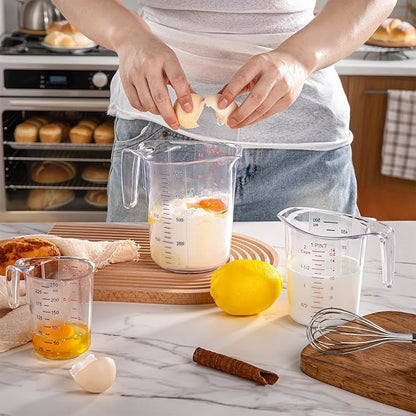 DaYammi Measuring Cups 2-Piece, Unbreakable Food-Grade Plastic Measuring Cup for Dishwasher, 4-Cup Nesting Liquid Measuring Cups for Prepping, Baking, Cooking, Readable Markings, Clear