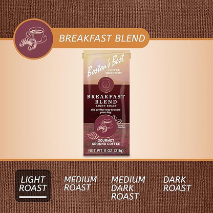 Boston’s Best Coffee - Smooth Light-Roast Breakfast Blend Gourmet Premium Ground Coffee, 11 oz. / 311 g Bag