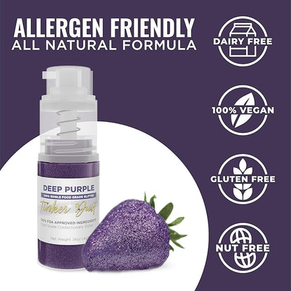 Bakell - Deep Purple Tinker Dust (4g, 1x Mini Spray Pump) Edible Glitter for Food, Desserts, and Beverages!