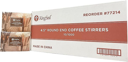 2000 Count | KingSeal Natural Birch Wood Coffee Beverage Stirrers, Stir Sticks, Waxing Sticks, Popsicle Sticks, 4.5 Inches, Round End - 2 Boxes x 1000 Stirrers