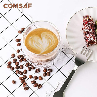 ComSaf Glass Coffee Mugs Set of 6, Double Wall Insulated Thermal Cups 12oz, Clear Glass Coffee Cup for Tea/Juice/Milk, Latte Cappucino Espresso mug Glassware Gift for Christmas Birthday