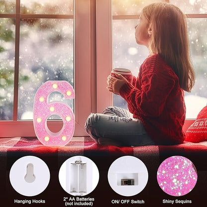 Foaky Pink Light up Letters，Pink Party Decorations,Girls Room Decor,Glitter Marquee Numbers,Alphabet Letter Sign for Night Light Birthday Party Girls Gifts, Home Bar Decoration (4)