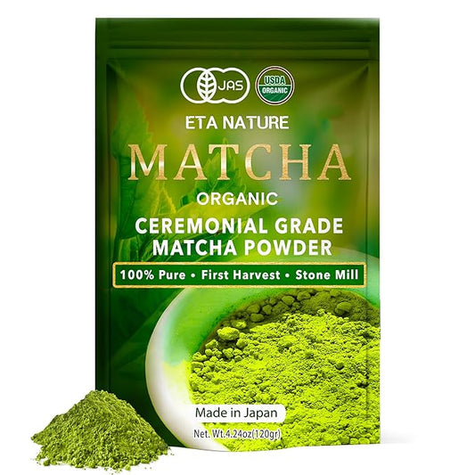 ETANATURE Premium Ceremonial Grade Matcha Powder - Matcha Green Tea Powder for Metabolism, Brain and Sleep - JAS Certified Matcha Grade from Japan Kagoshima Farms 120 Servings - Ceremonial Tea 120g