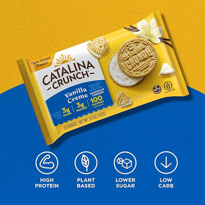 Catalina Crunch Protein Cookies, 4g Protein per Serving - Low-Sugar Sandwich Cookies - Gluten Free, Vegan - Keto Dessert Snacks - Vanilla Creme, 8.9 oz. (21 Count)