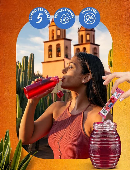 Klass Aguas Frescas | Drink Mix Hibiscus Berries | Sugar Free! (40 Count Powder Stick Packs)