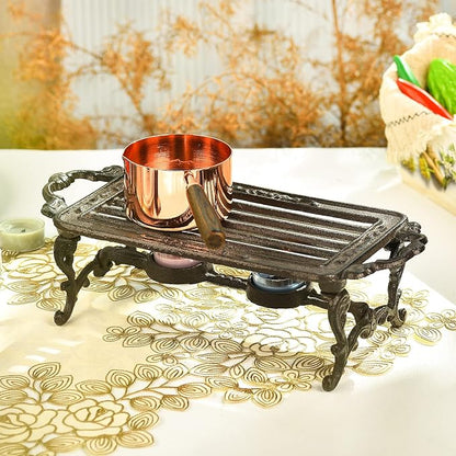 Sungmor Heavy Duty Cast Iron Teapot Dish Warmer Stable Holder for Tealight Stand | Tealight Warmer Decorative Stove for Villa Yard Balcony-Rectangle