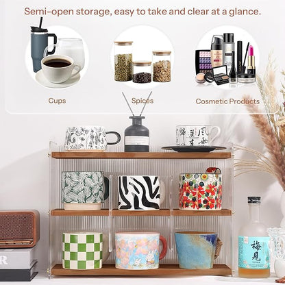 Coffee Mug Holder Wooden Cup Station Organizer 3-Tier Cup Holder for Coffee Bar Mug Display Rack for Countertop Mug Holder Shelf for Home Kitchen Nut Brown