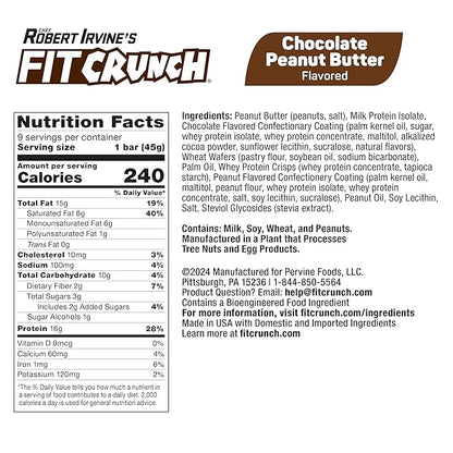 FITCRUNCH Wafer Protein Bars, 16g of Protein & 3g of Sugar (9 Bars, Chocolate Peanut Butter)