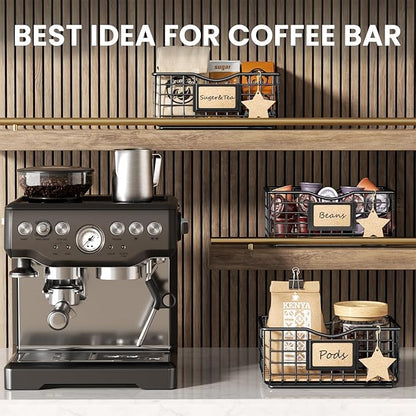 Coffee Pod Holder for Counter and Bar - Large Capacity Black Wire Storage Organizer With Cork Liner - Bar Accessories