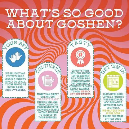 Goshen Coffee Roasters Whole Bean Bright Eyed Breakfast Blend | Light Roast, Brewed or Espresso | Award-Winning - Natural and Washed | Vibrant, Almond, Brown Sugar Flavors | 12 Oz Bag