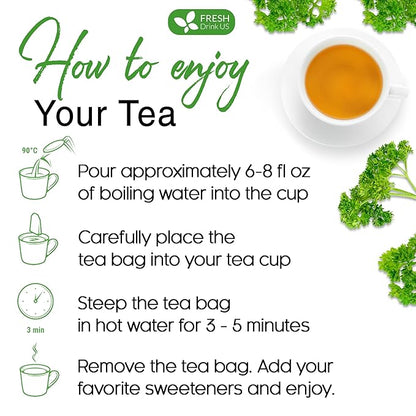 FreshDrinkUS, Premium 15 Parsley Leaf Tea Bags, 100% Natural & Pure from Parsley Leaves. Loose Leaf Parsley Herbal Tea. Made with Natural Material Tea Bags. No Sugar, No Caffeine, No Gluten, Vegan.