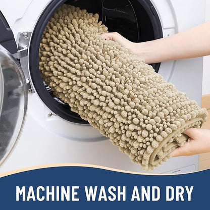 Arotive Luxury Chenille Bathroom Rug Mat, Extra Soft Thick Absorbent Shaggy Bath Rugs, Non-Slip Machine Wash Dry, Plush Bath Mats for Bathroom, Shower and Tub, 47x17, Beige