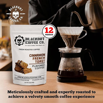 Blackout Coffee Cinnamon French Toast Flavored Ground Coffee – Medium Roast, Smooth Taste, Guilt Free Indulgence – Freshly Roasted 12oz Bag, American Made