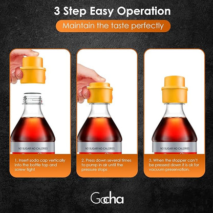 GOCHA | 2 PCS Vacuum Soda Bottle Stopper | Silicone Fizz Keeper | Carbonation Preserver for Soft Drinks & Beverages | Universal Leak-Proof Bottle Cap | (Orange)