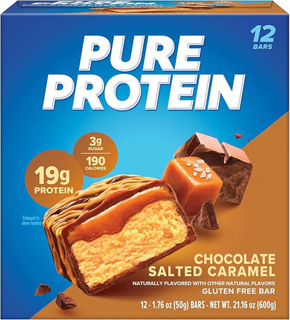 Pure Protein Bars, High Protein, Nutritious Snacks to Support Energy, Low Sugar, Gluten Free, Chocolate Salted Caramel, 1.76 oz., 12 Count (Pack of 1) (Packaging May Vary)